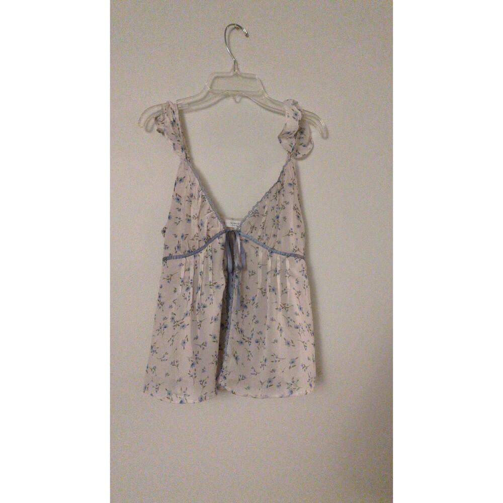 Vintage Y2K Babydoll Floral Tank Top by Kirious Small, Fairy, Open Front, Ruffle